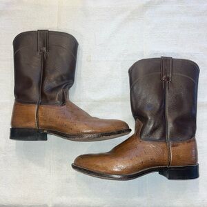 Larry Mahan Ostrich Cowboy Boots Brown Men's  7.5 B Western Heritage